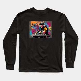 Rhythm Riot: A Colorful DJ in Graffiti Long Sleeve T-Shirt